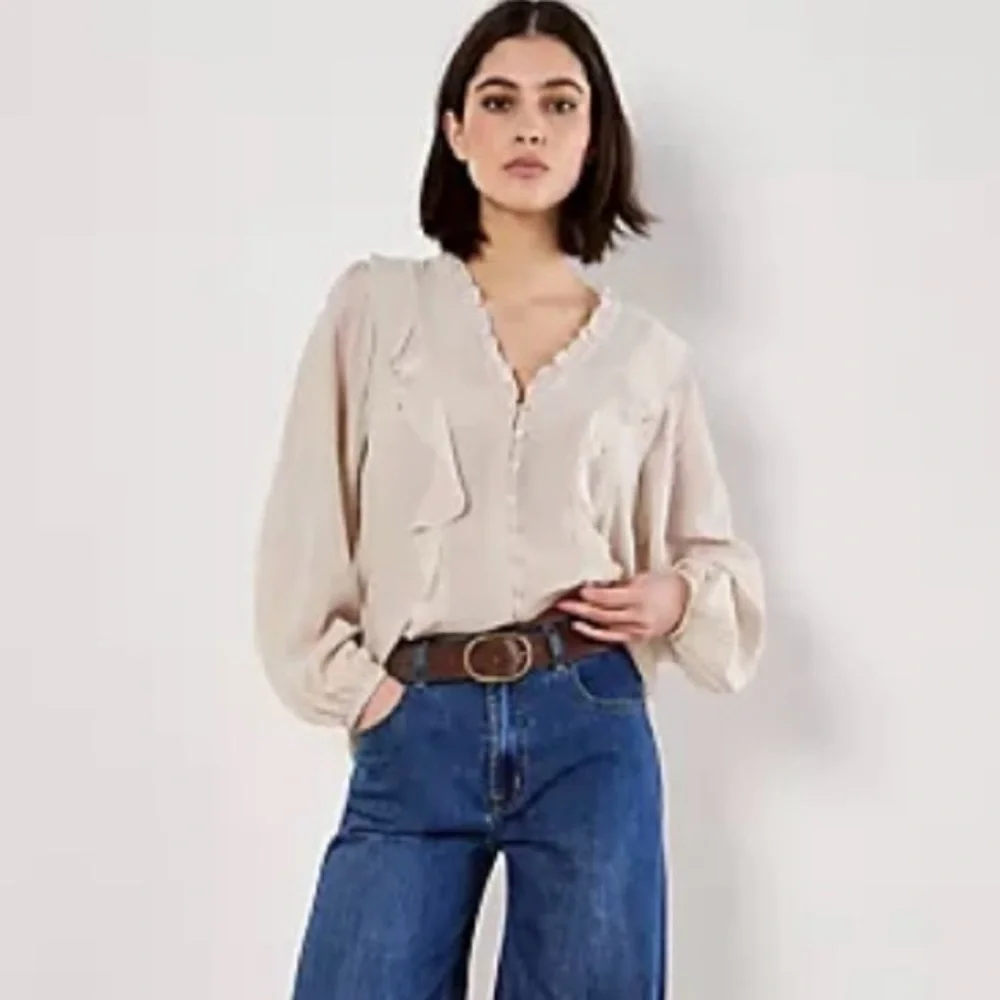Apricot Vertical Ruffle Shimmer Slub Shirt NWT - Picture 4 of 10